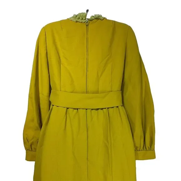 vintage lorrie deb green lace collar long sleeve bow waist modesty dress Size 9 - Picture 4 of 11